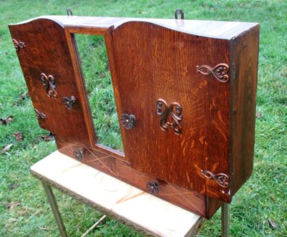 Vintage French Medicine Bathroom Cabinet Lined Glass Mirror Art Deco Brass
