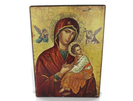 Vintage   Wooden Icon Magnificat Print On wood Infant Child Madonna Large