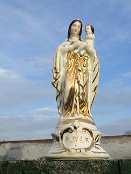 Small Porcelain Antique Virgin Mary & Child Figurine Statuette Vieux Bruxelles