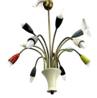 Italian 12 arm Light Spider Sputnik atomic Chandelier Metal Shades Era Stilnovo