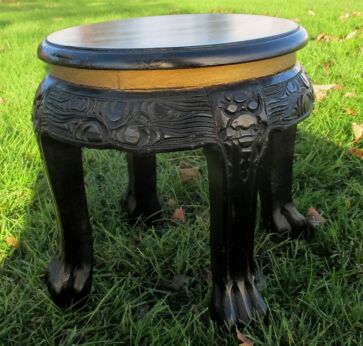 Vintage Carved Dark Wood Plant Stand Round Side Table Gold Gilt gorgeous