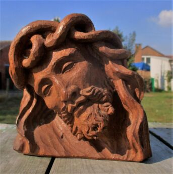Gorgeous Bust Jesus Christ Ecce Homo Carved Wood Statuette Crown Thorns WOW