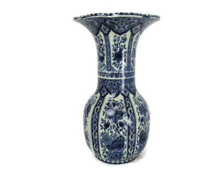 Beautiful Trumpet Vase Delft Holland Blue White Porcelain Marked Petrus regout Hand Painted