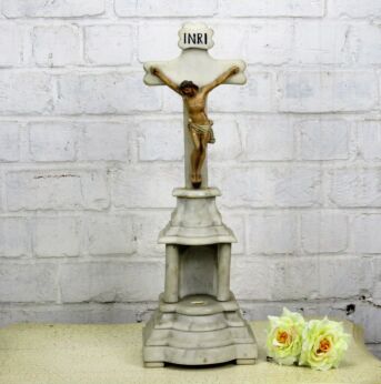 Antique Ornate Marble Onyx Jesus Christ Cross Table Crucifix 20.07"