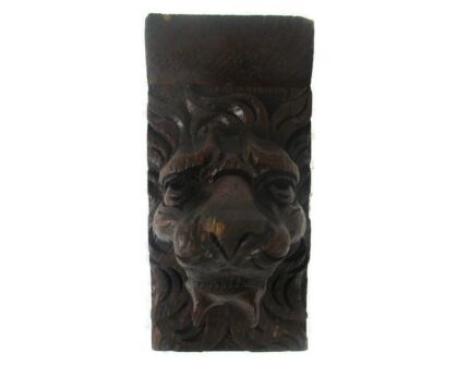 Antique Pair Corbel Hand Carved Wood Architectural reclaimed Lion Head Trim