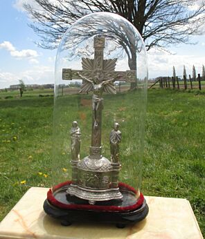 Antique Victorian Style Hand Blown Glass Dome Globe Oval Cross Crucifix 19.69"