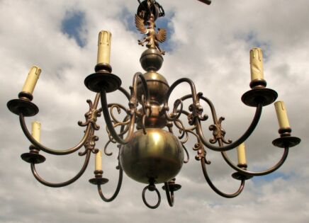 Vintage Flemish Dutch 8 Arms Chandelier Pendant Lights Brass Eagle Stunning