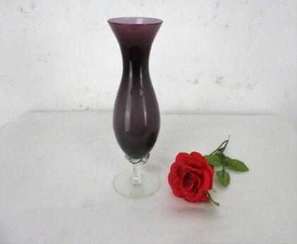 Small Purple Clear Base Vintage Retro Opaline Cased Glass Vase Sweet