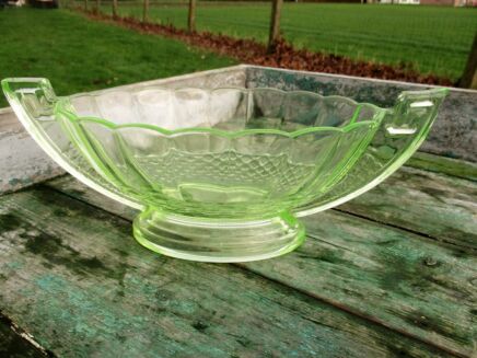Art Deco Yellow Uranium Glass Serving tray Dish Centerpiece