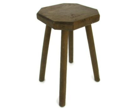 Hand Carved wood Milking Stool Pedestal Table Pedestal Barn Style Funky 4 legs