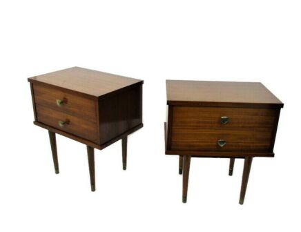Pair Couple Vintage Nightstands End tables Mid Century Modern Wood Retro Lacquered Funky Beautiful