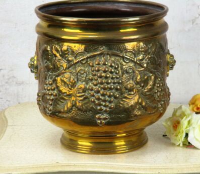 Brass Planter Jardiniere flower pot Ornate Lion Head  Grapes Vines