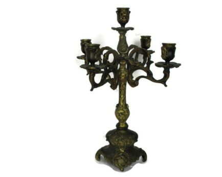 Vintage Brass Ornate Embossed 5 arm Candle Holder Stick Candelabra Beautiful