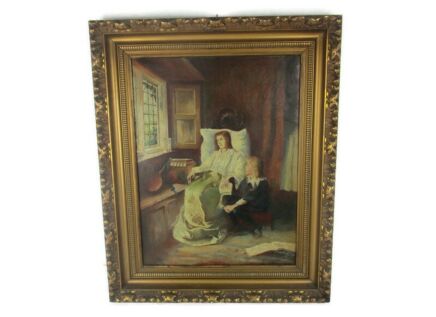 Oil Painting on Canvas  Gorgeous Wooden Frame  Exquisite  Large Mother and Son sitting in front of Window
