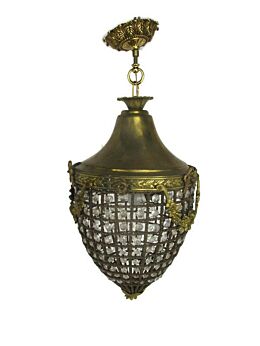 Ornate Beaded Prisms Chandelier Pendant French Empire Style Brass Guirlandes