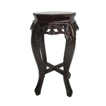 Tall Carved Red Wood Rosewood Chinese Marble Top Hall Console Bonsai Table Pedestal Tabouret
