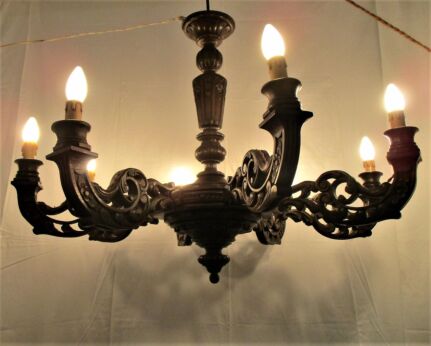 Antique Hand Carved wood Chandelier 8 lights arms Ceiling Light X Large Wooden