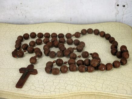 Large Lourdes Vintage Rosary Wooden Beads Wall Hanging Priest Nun Service Domino
