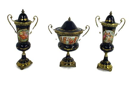 Sevres-style vases Urn Centerpieces Vintage porcelain Mantel Set Romantic