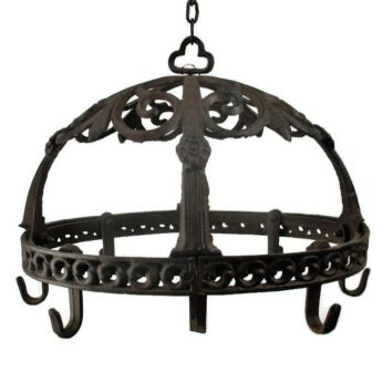 Vintage Large Wall Hanging Butcher Rack Cast Wrought Iron 7 Hooks Rustic
