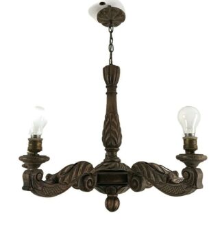 Chandelier carved wood Ornate 5 lights arms Fixture Lamp Farmhouse Barn style 
