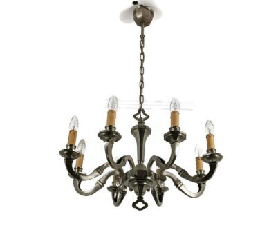 Vintage chandelier 8 lights arm Pewter Massive Design Belgium Fixture Pendant Lamp