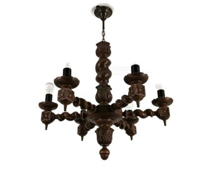 Barley twist Twisted Wood Chandelier 6 lights arm vintage Beautiful farmhouse Barn  style 