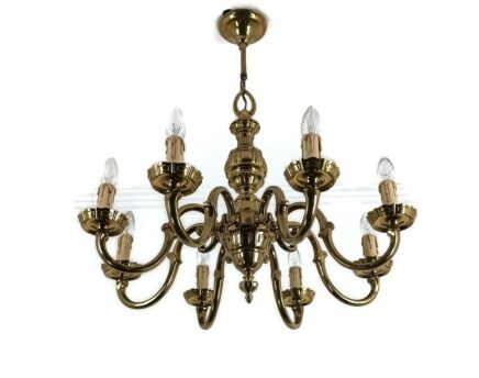 Ornate Bronze Spanish Style Chandelier Vintage 8 lights arm Stunning fixture  gold colored 