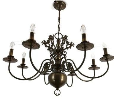Exquisite Flemish Dutch Chandelier Brass Cupids Lovely 8 lights arm Farmhouse style vintage