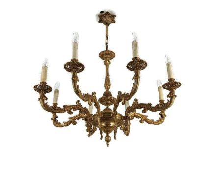 Ornate Chandelier Rococo Style Brass Spanish Gorgeous 8 lights vintage fixture