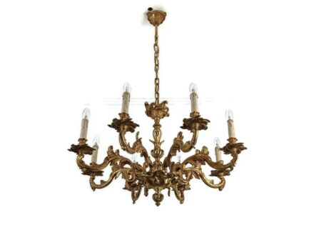 Gorgeous bronze Chandelier Rococo style Ornate vintage 8 lights Hollywood Regency style
