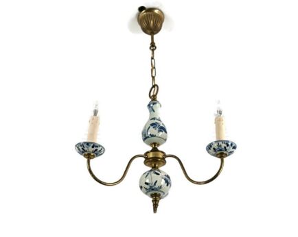 small Delft chandelier the Netherlands Blue white Hand painted 3 arm lights barn style vintage