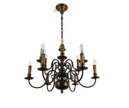 Flemish Dutch  Chandelier 12 Arms Lights Brass Gorgeous HTF Vintage two tier vintage 