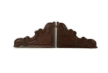 Pair  Corbels Hand Carved Wood Pediment Ornate Finial Architectural Brackets Finials French