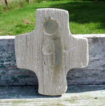 Small Mid Century Design Ceramic Modernist Crucifix Signed Timigrie White