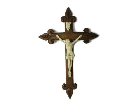 XL Hand Carved Wood Oak Hanging Ornate Crucifix Plaster Corpus Jesus Christ