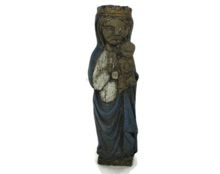 French Statue Virgin Mary Our Lady Madonna Infant Child Protection Statue Stoneware Polychrome HTF