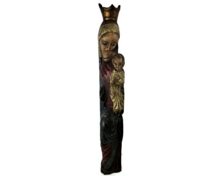 XL Vintage Virgin Mary Madonna and Child Hand Carved Wood Polychrome Statue Church 38.97"