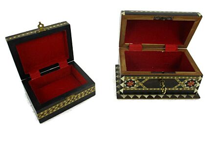 Pair Couple Jewelry Trinket Tobacco Boxes Ornate Beautiful Wood  Inlay Mosaic Granada Spain
