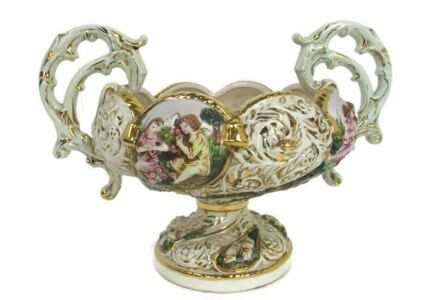 Capodimonte Italian Centerpiece Planter Porcelain Putti  Ornate Decorative Marked