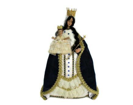 Hand Made Wax Madonna Virgin Mary Our Lady with Infant Jesus Figurine Doll Made by Nuns