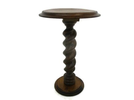 Hand Carved Wood Barley Twist Pedestal Display Side Table Plant Stand Barn Country Style 18.30"