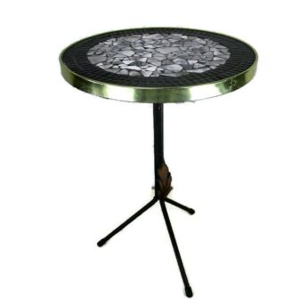 Vintage Small Side Table Plant stand Mosaic tiles Wrought Iron Tripod Legs