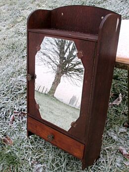 Antique Medicine Bathroom Wall Cabinet Glass Mirror Wood Drawer Apothecary