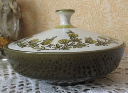 Vintage Retro Old Green Bowl Dish with lid BNT