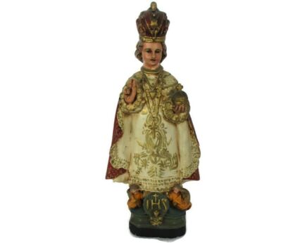 Antique Statue Infant of Prague Infant Jesus Santo Nino Collector Gorgeous angels at the Base HTF 12.59"
