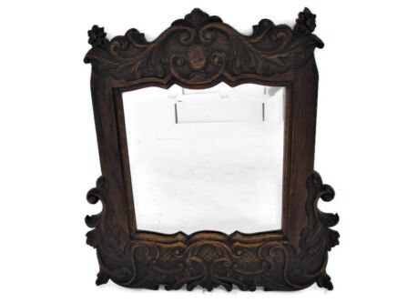 Ornate Wooden Wall Hanging Beveled Glass Mirror Vanity Hallway French 1947