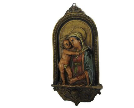 Virgin Mary Madonna Infant Child Plaster Wall Hanging Plaque 3D Raphael style Angels Beautiful