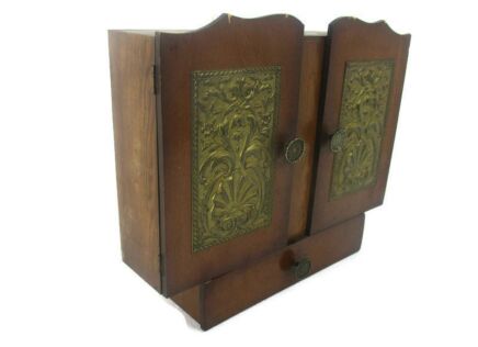 Double Apothecary Bathroom Medicine Kitchen Cabinet Wood Brass Trims Art Deco
