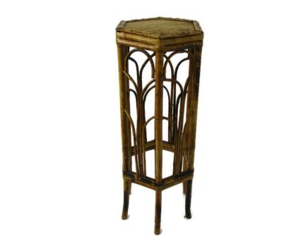 Vintage Wicker Faux Bamboo Rattan Plant Bonsai Stand Pedestal side table Hobo Tiki Style